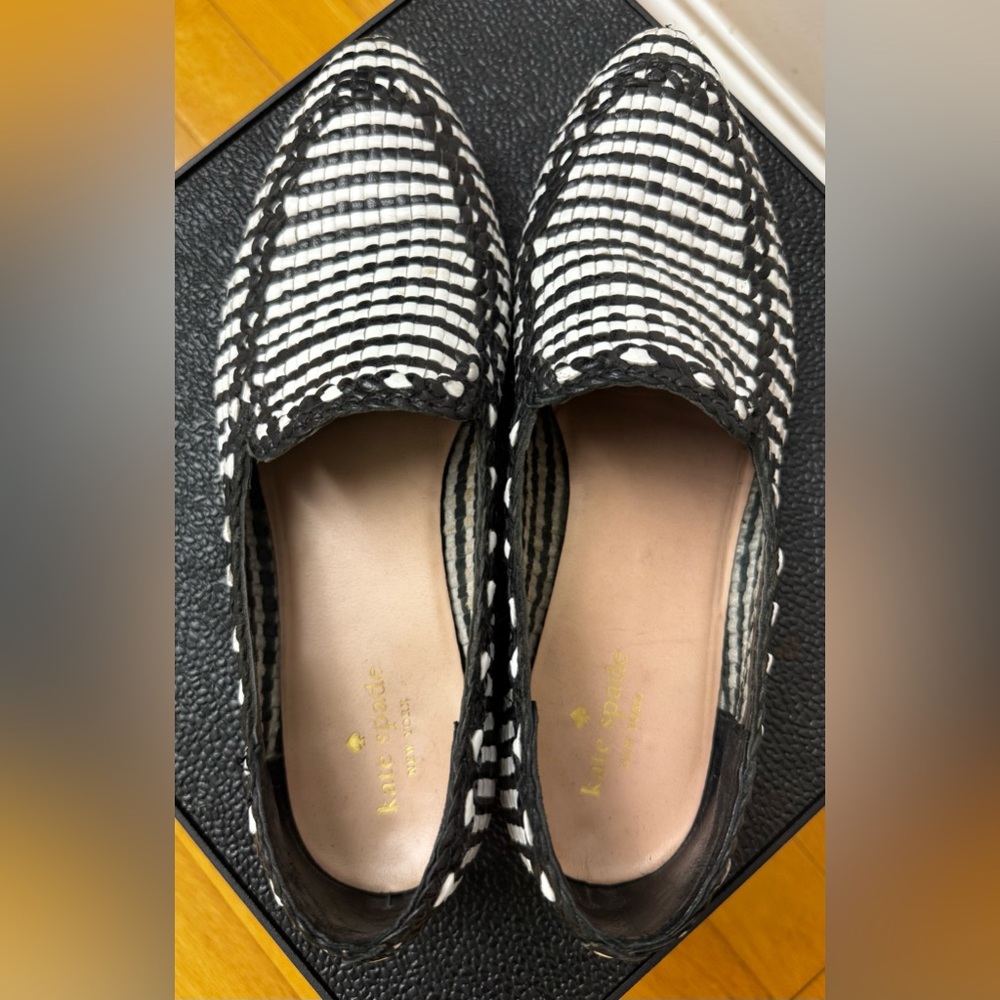 Kate Spade New York Black & White Woven Leather Loafers | Made in Italy  Size 10